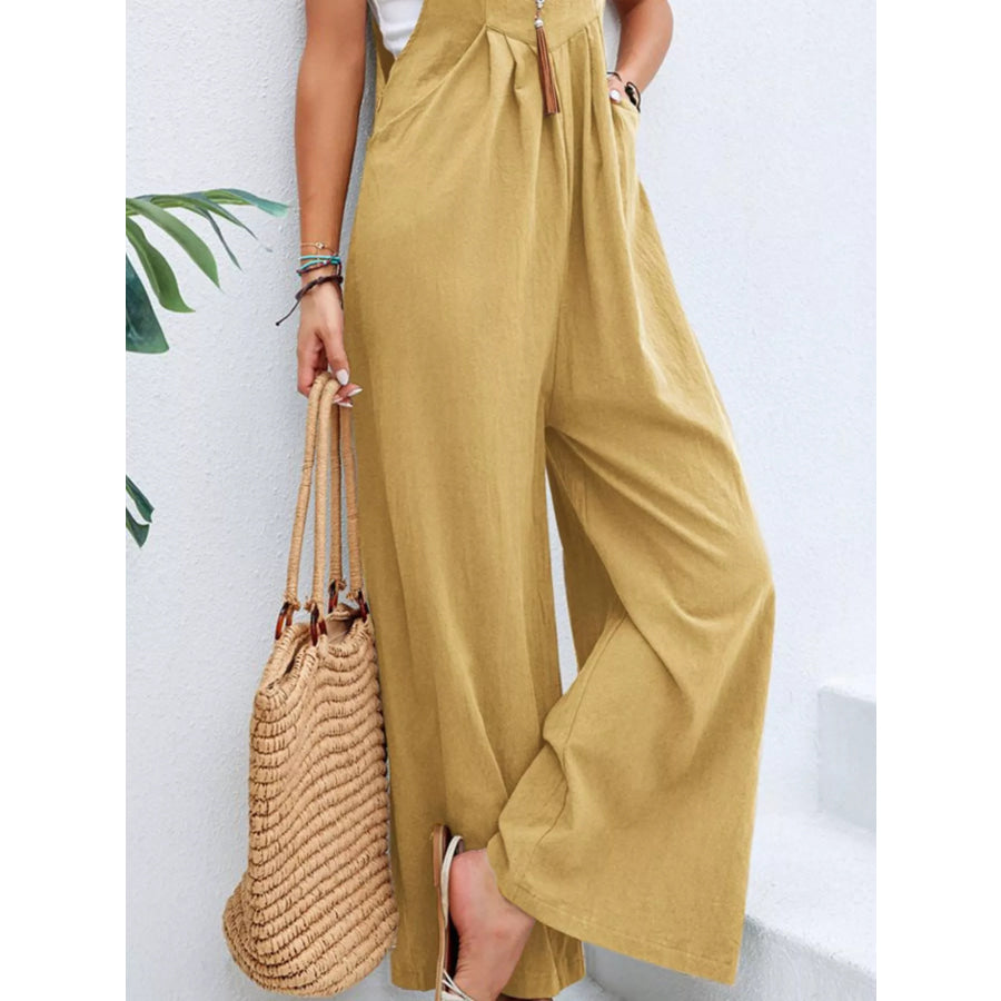 Full Size Casual Wide-Leg Overalls with Pockets Plus Size Light Yellow / S Apparel and Accessories