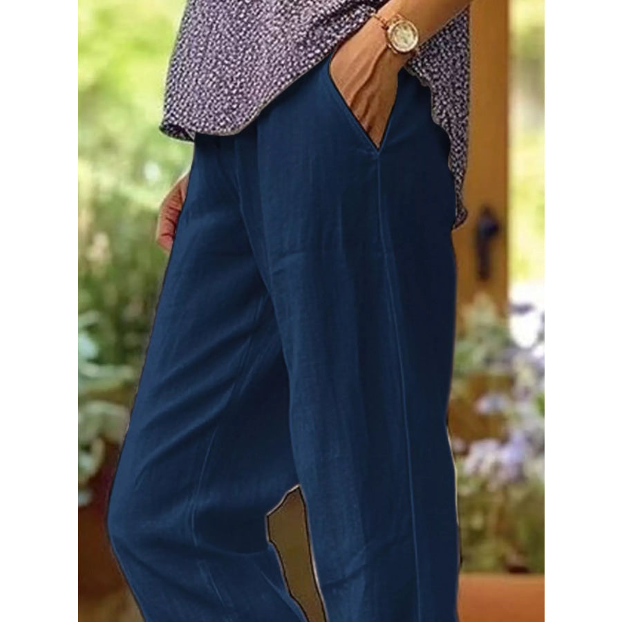 Full Size Casual Wide-Leg Pants Plus Size Blue / S Apparel and Accessories