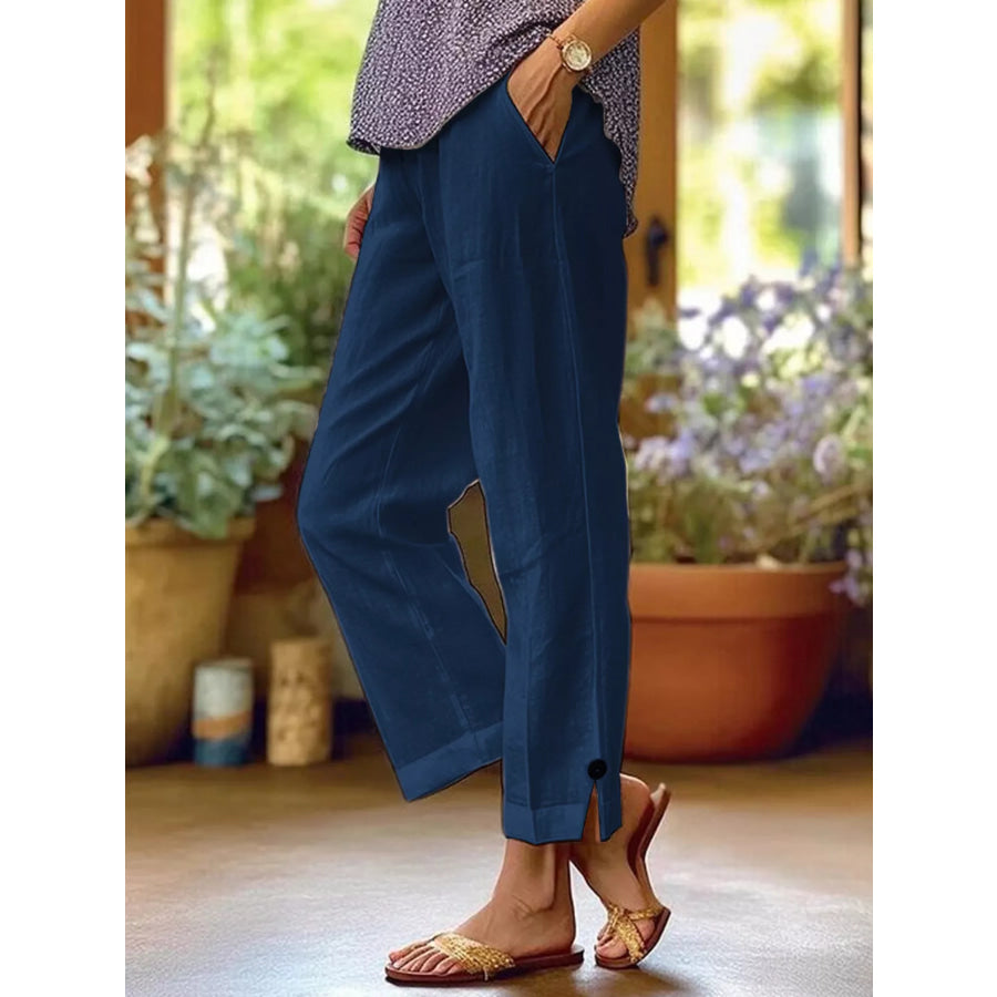 Full Size Casual Wide-Leg Pants Plus Size Blue / S Apparel and Accessories