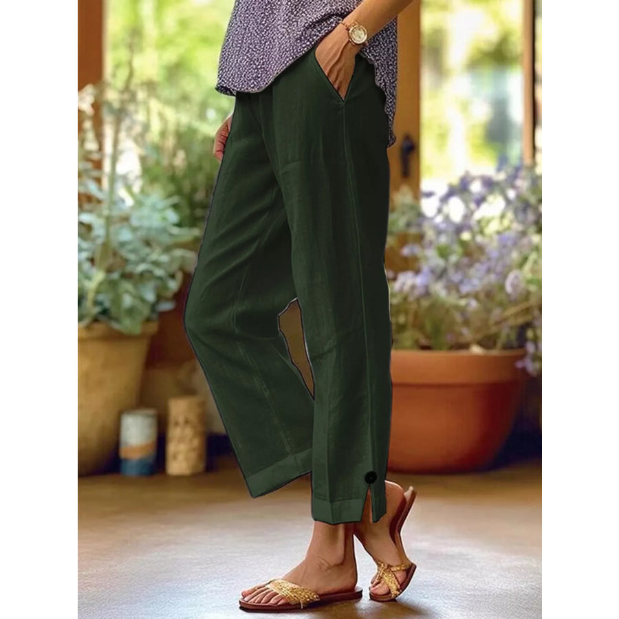 Full Size Casual Wide-Leg Pants Plus Size Olive Green / S Apparel and Accessories