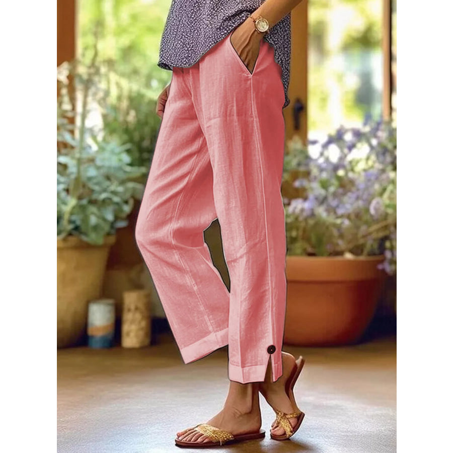 Full Size Casual Wide-Leg Pants Plus Size Pink / S Apparel and Accessories