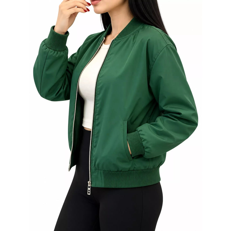 Full Size Casual Zip-Up Bomber Jacket Plus Apparel and Accessories
