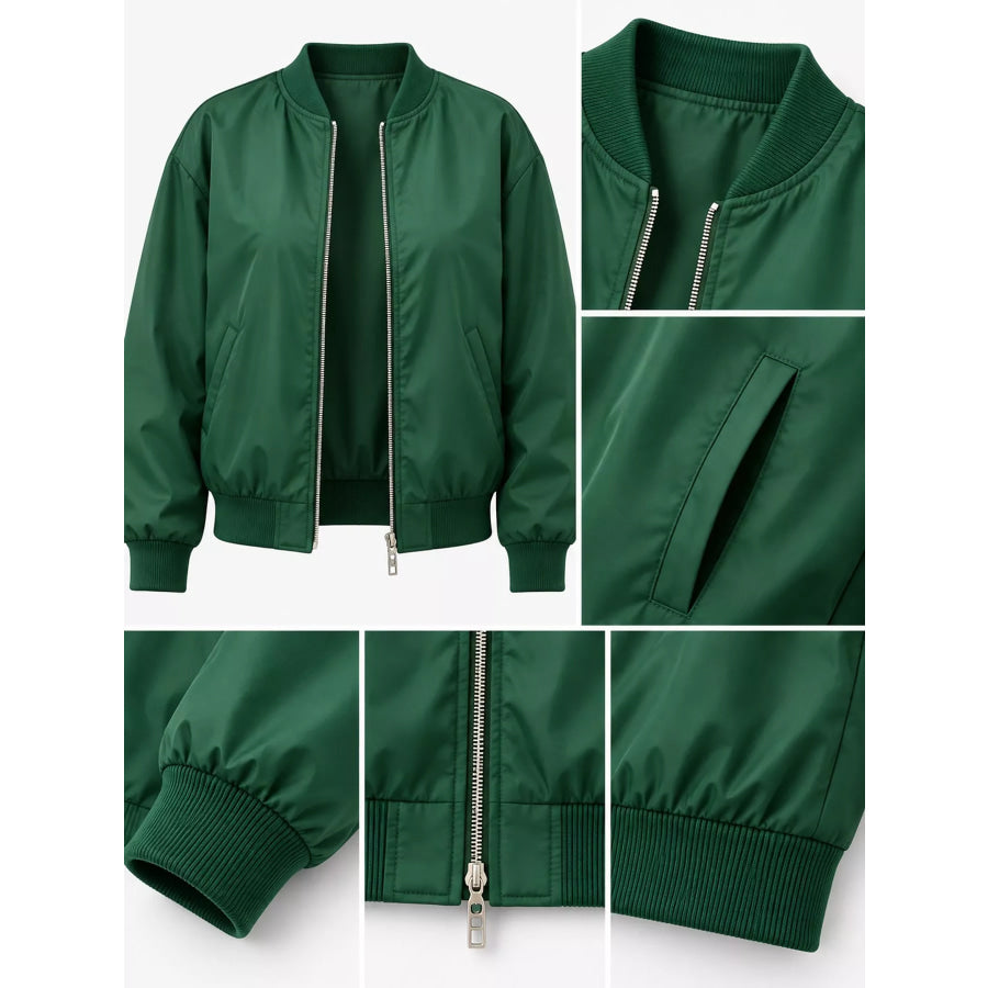 Full Size Casual Zip-Up Bomber Jacket Plus Apparel and Accessories