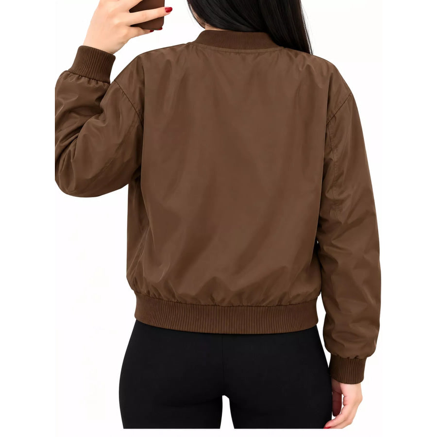 Full Size Casual Zip-Up Bomber Jacket Plus Apparel and Accessories