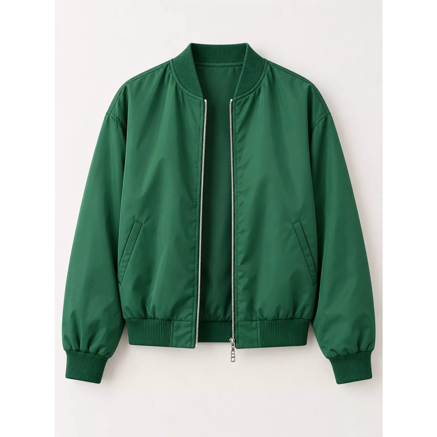 Full Size Casual Zip-Up Bomber Jacket Plus Apparel and Accessories