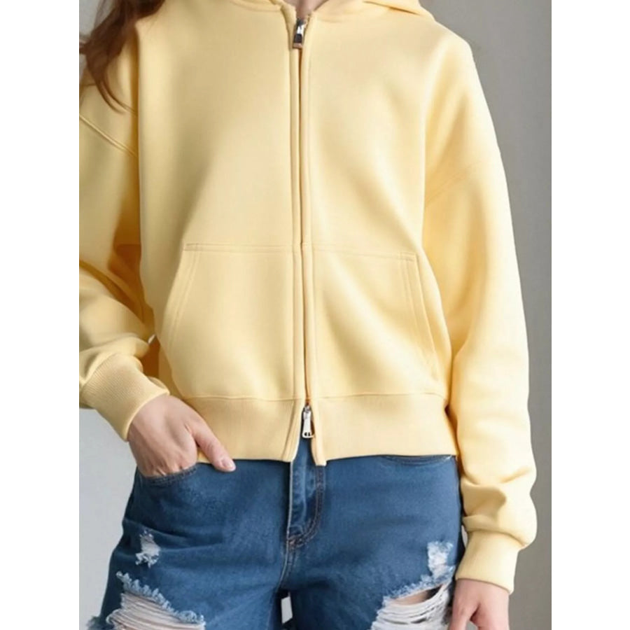 Full Size Casual Zip-Up Long Sleeve Hoodie Plus Size Apparel and Accessories