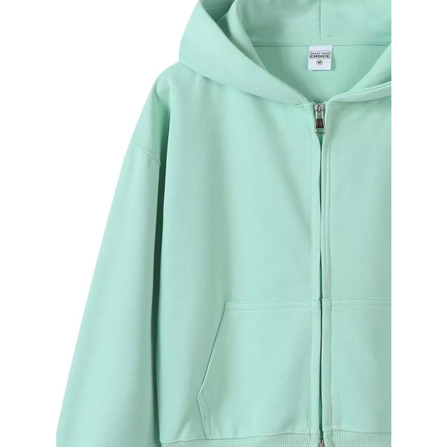 Full Size Casual Zip-Up Long Sleeve Hoodie Plus Size Apparel and Accessories