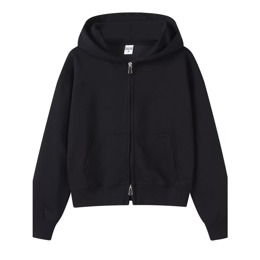 Full Size Casual Zip-Up Long Sleeve Hoodie Plus Size Apparel and Accessories