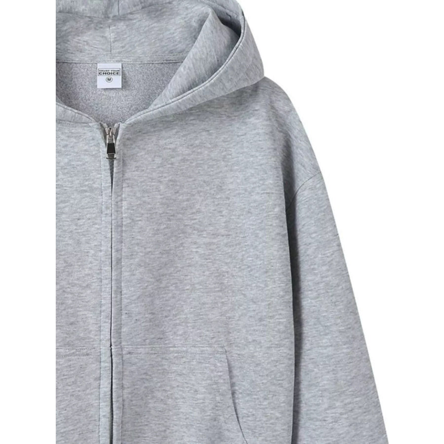 Full Size Casual Zip-Up Long Sleeve Hoodie Plus Size Apparel and Accessories