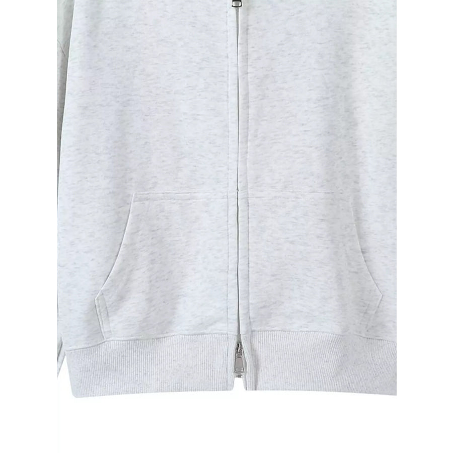 Full Size Casual Zip-Up Long Sleeve Hoodie Plus Size Apparel and Accessories