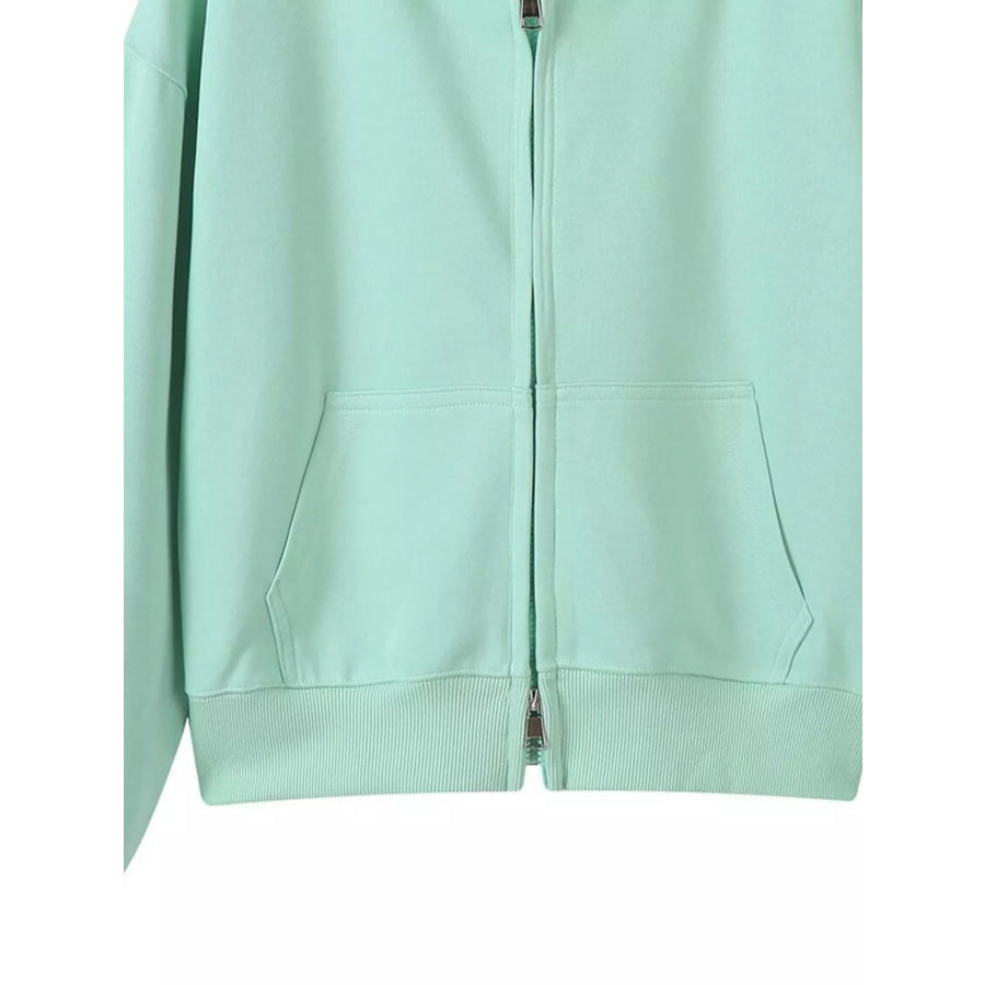 Full Size Casual Zip-Up Long Sleeve Hoodie Plus Size Apparel and Accessories