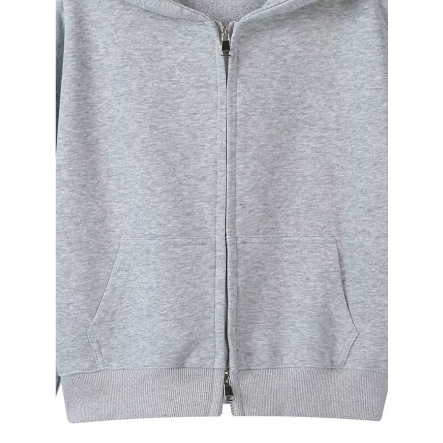 Full Size Casual Zip-Up Long Sleeve Hoodie Plus Size Apparel and Accessories