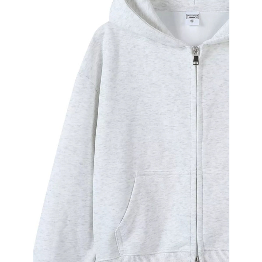 Full Size Casual Zip-Up Long Sleeve Hoodie Plus Size Apparel and Accessories