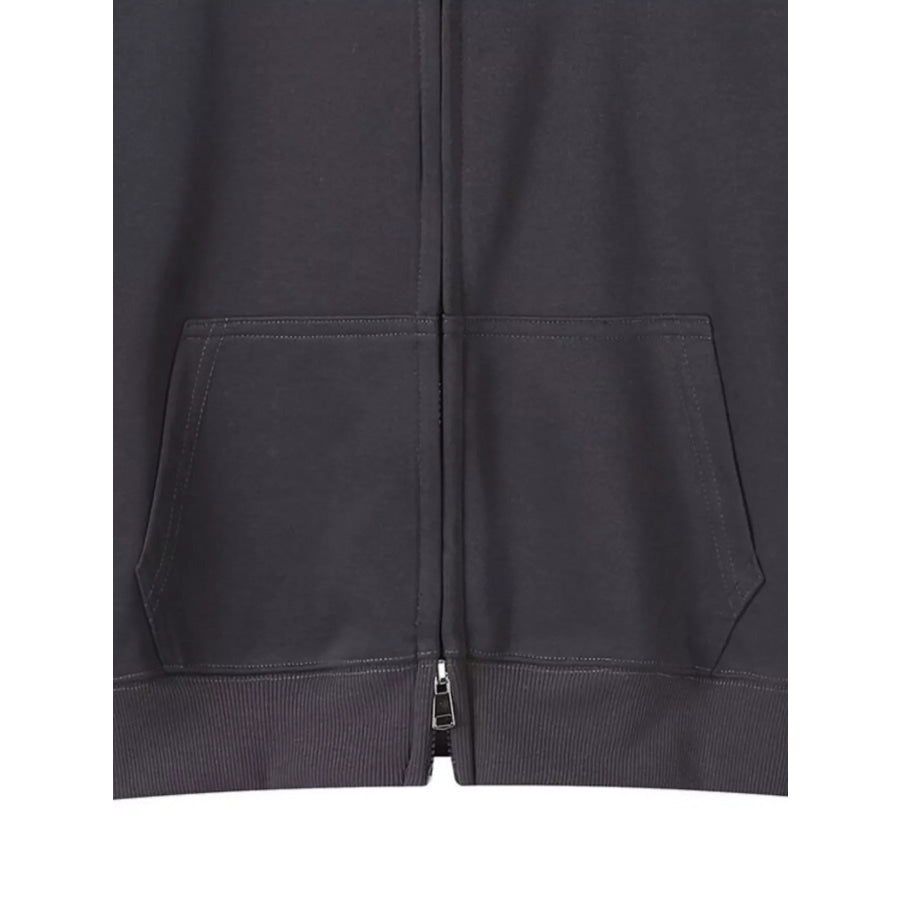 Full Size Casual Zip-Up Long Sleeve Hoodie Plus Size Apparel and Accessories