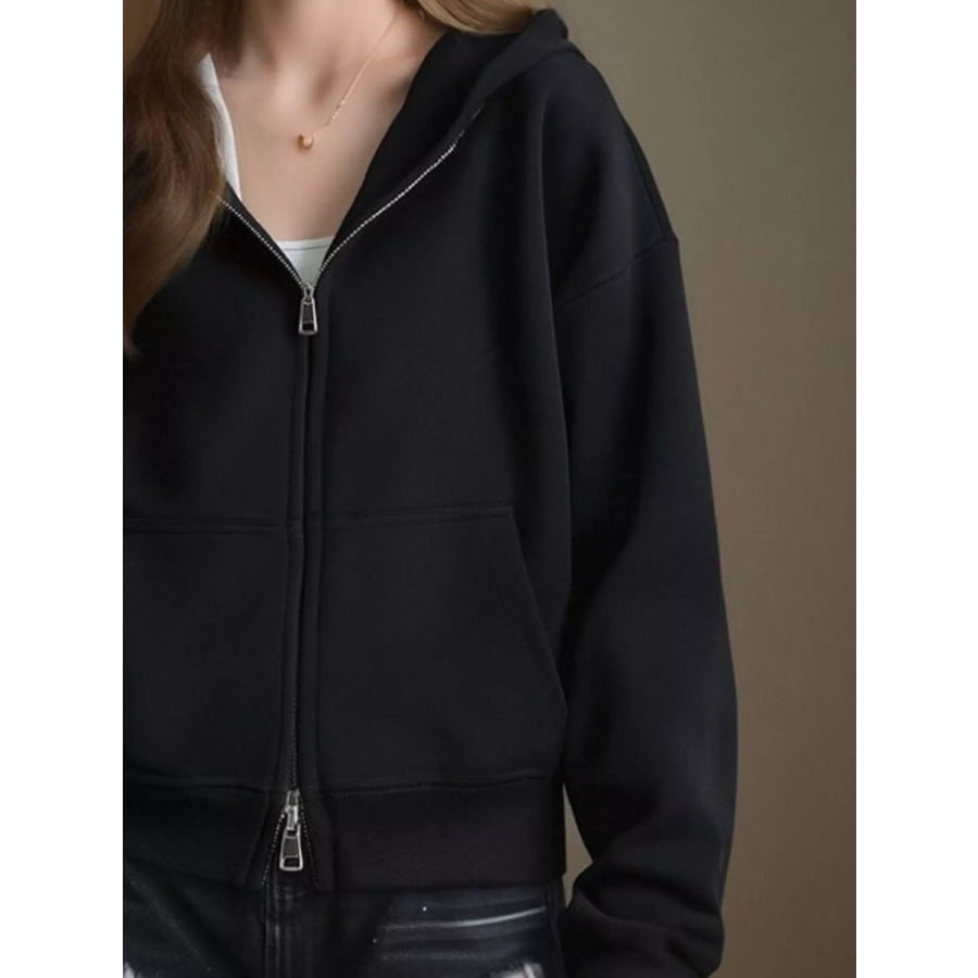 Full Size Casual Zip-Up Long Sleeve Hoodie Plus Size Apparel and Accessories