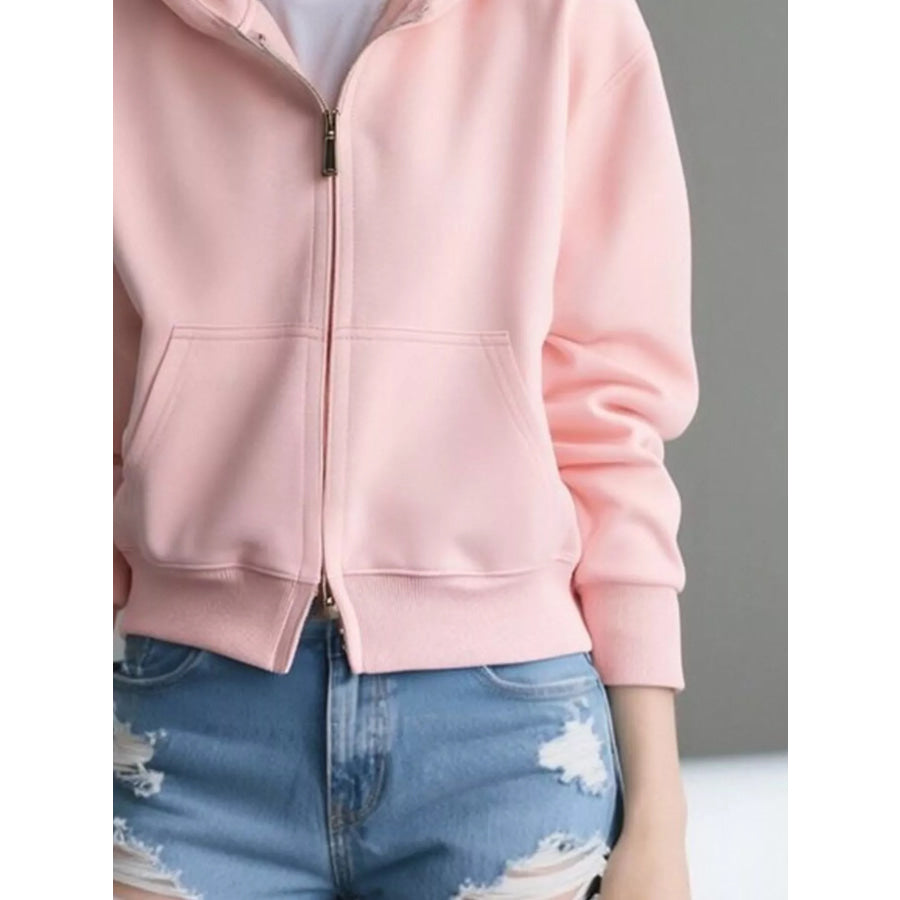 Full Size Casual Zip-Up Long Sleeve Hoodie Plus Size Apparel and Accessories