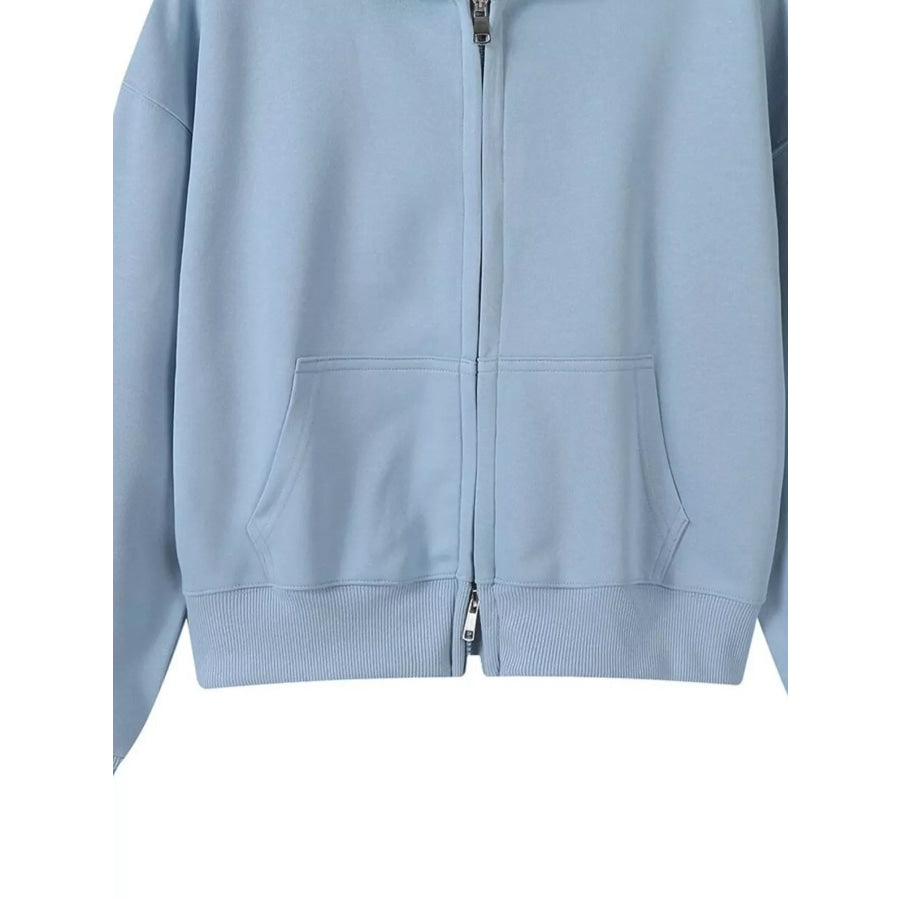 Full Size Casual Zip-Up Long Sleeve Hoodie Plus Size Apparel and Accessories