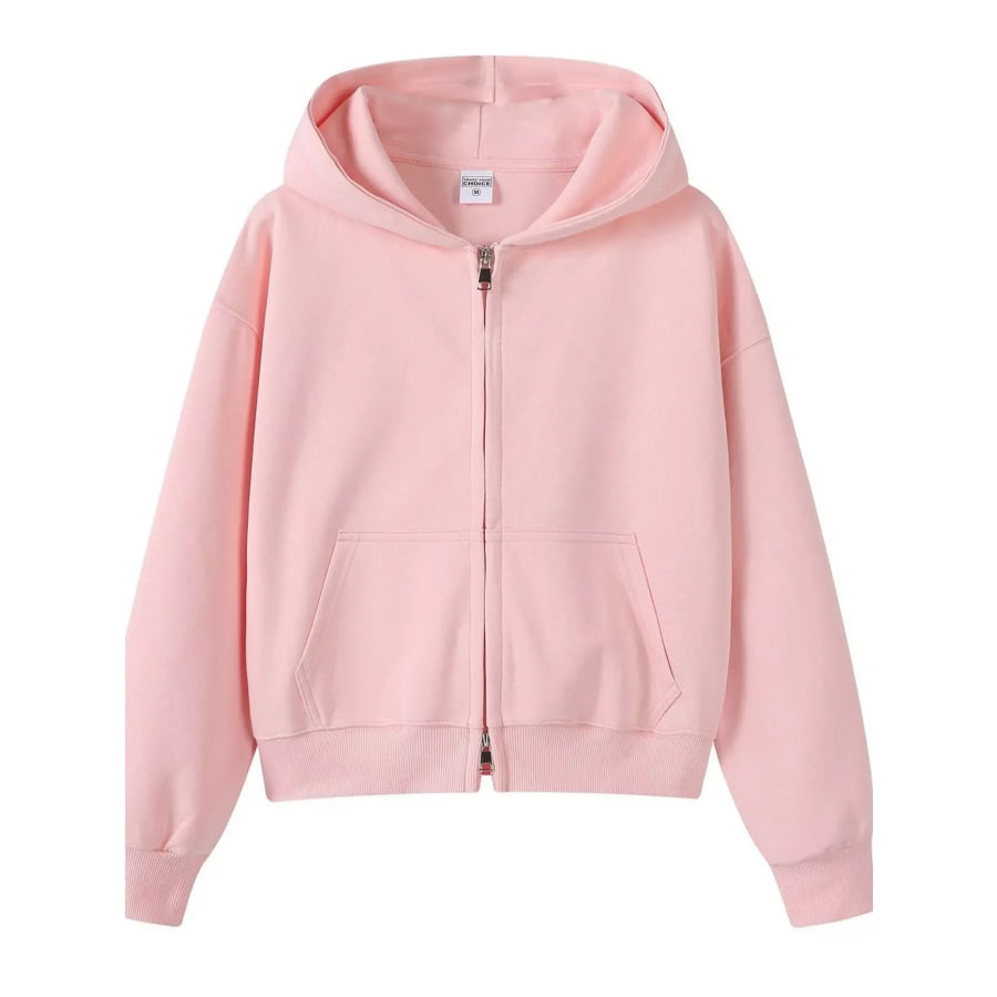 Full Size Casual Zip-Up Long Sleeve Hoodie Plus Size Apparel and Accessories