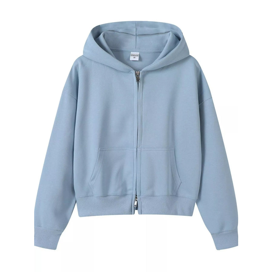 Full Size Casual Zip-Up Long Sleeve Hoodie Plus Size Blue / S Apparel and Accessories