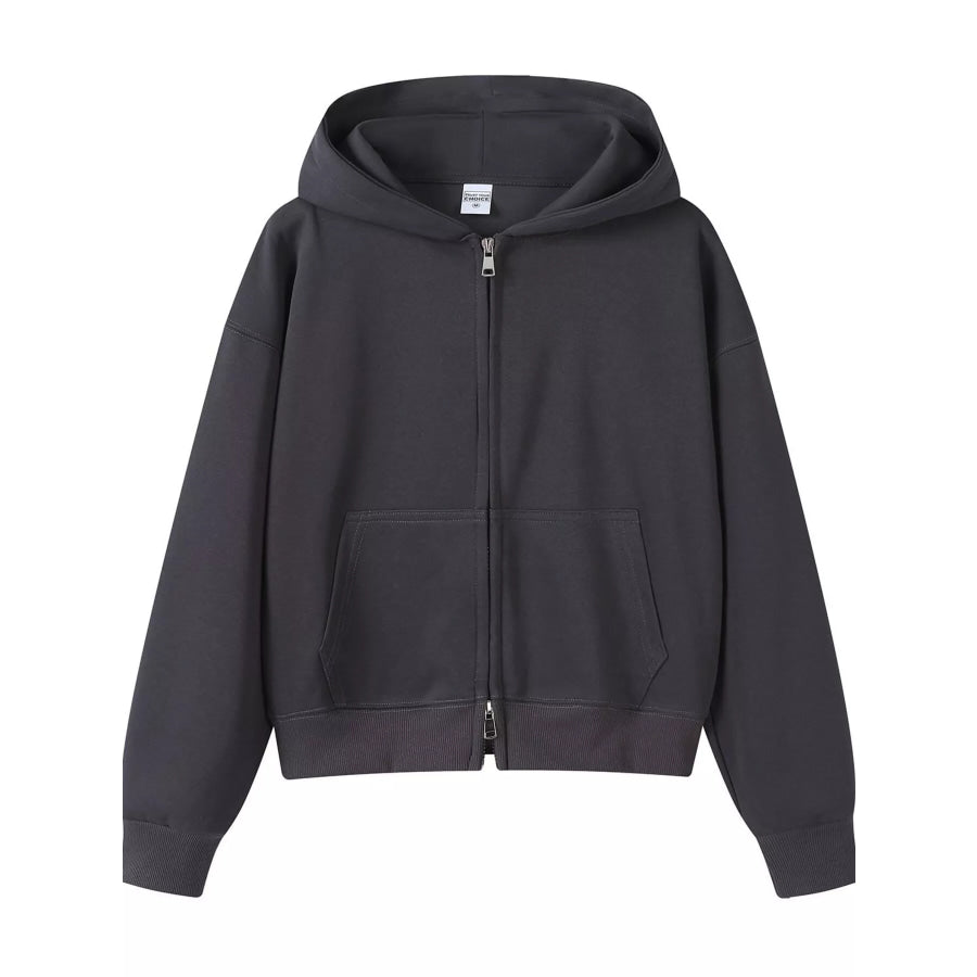 Full Size Casual Zip-Up Long Sleeve Hoodie Plus Size Dark Gray / S Apparel and Accessories