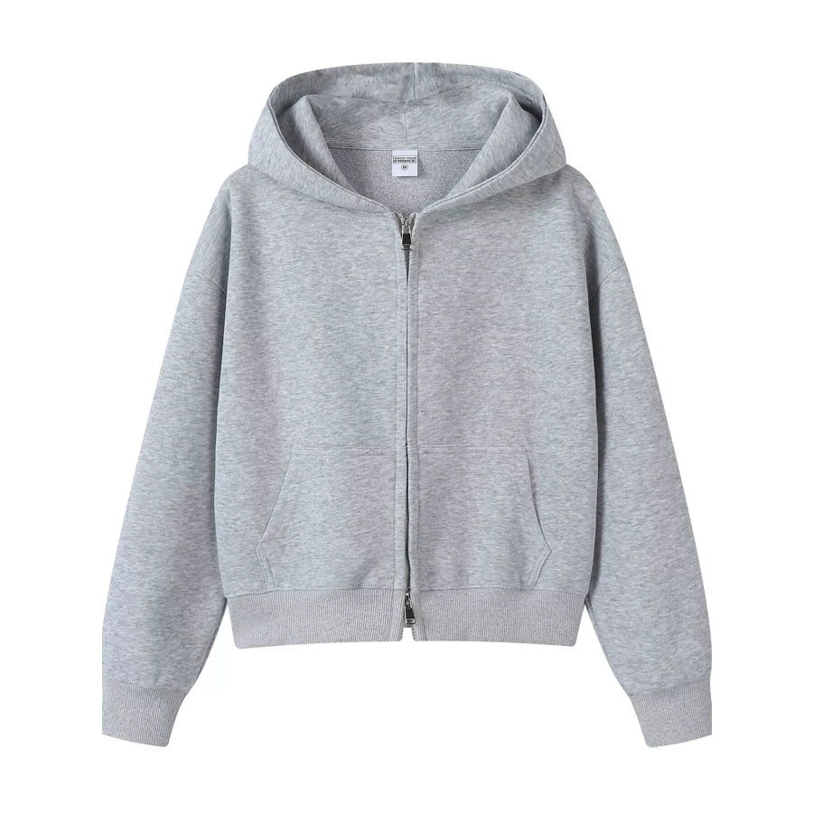 Full Size Casual Zip-Up Long Sleeve Hoodie Plus Size Gray / S Apparel and Accessories