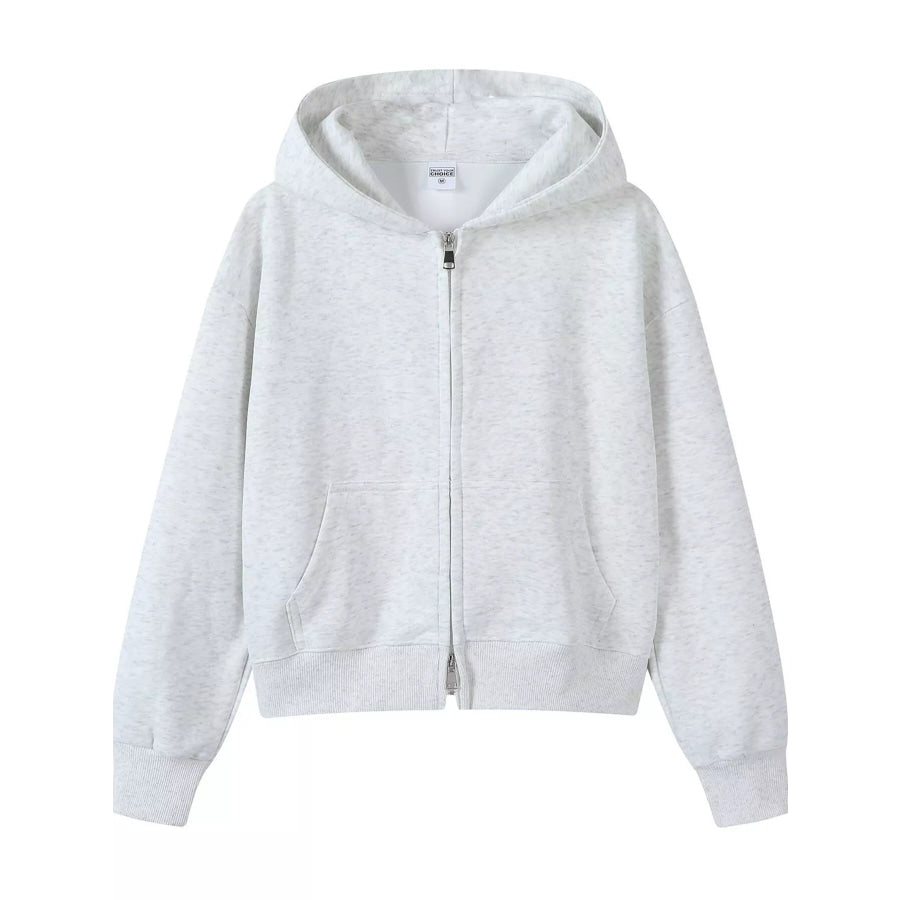 Full Size Casual Zip-Up Long Sleeve Hoodie Plus Size Light Gray / S Apparel and Accessories