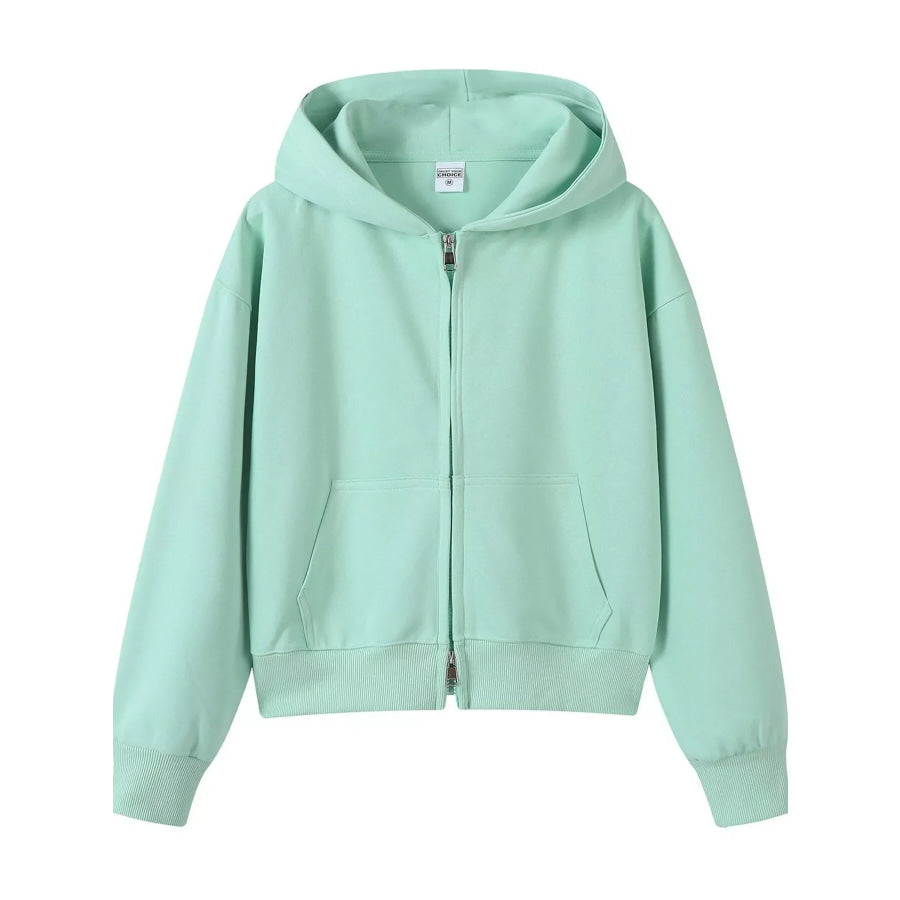 Full Size Casual Zip-Up Long Sleeve Hoodie Plus Size Light Green / S Apparel and Accessories