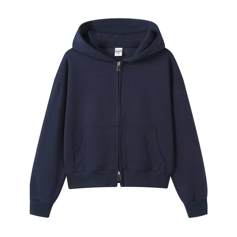Full Size Casual Zip-Up Long Sleeve Hoodie Plus Size Navy / S Apparel and Accessories