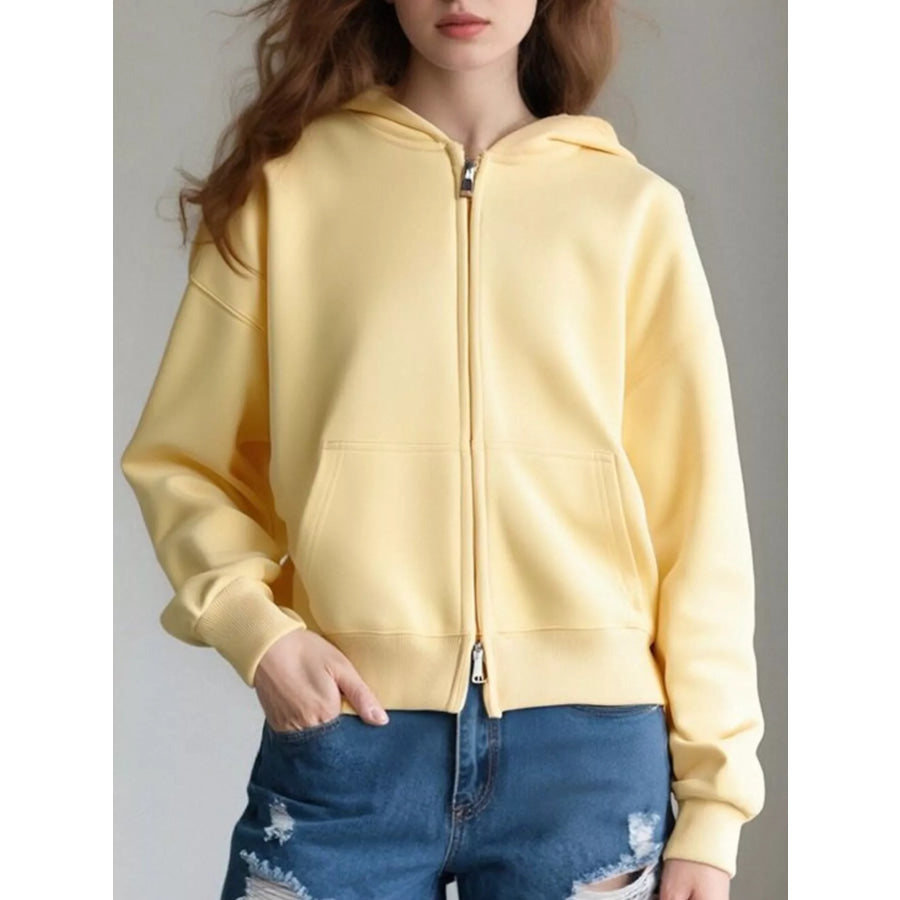 Full Size Casual Zip-Up Long Sleeve Hoodie Plus Size Yellow / S Apparel and Accessories