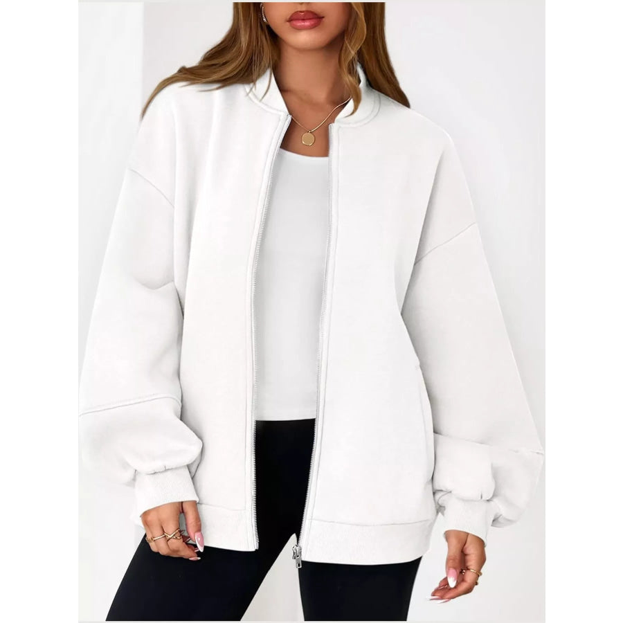 Full Size Casual Zip-Up Oversized Jacket Plus Apparel and Accessories