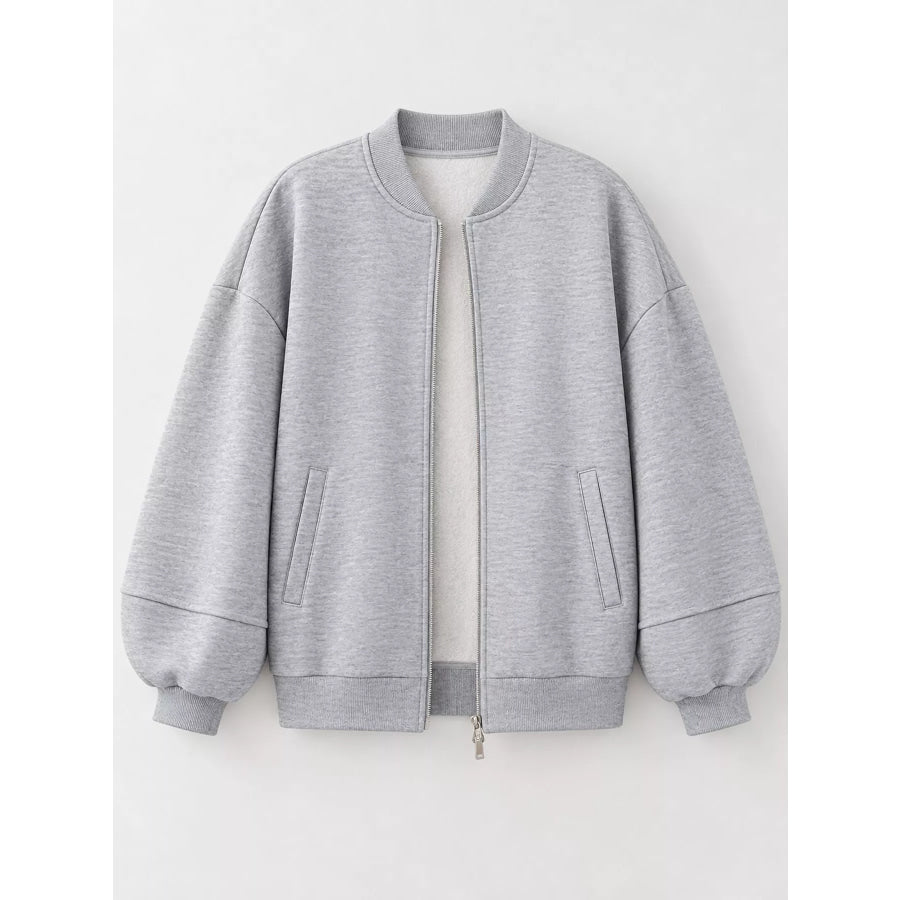 Full Size Casual Zip-Up Oversized Jacket Plus Apparel and Accessories