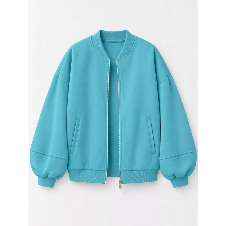 Full Size Casual Zip-Up Oversized Jacket Plus Apparel and Accessories