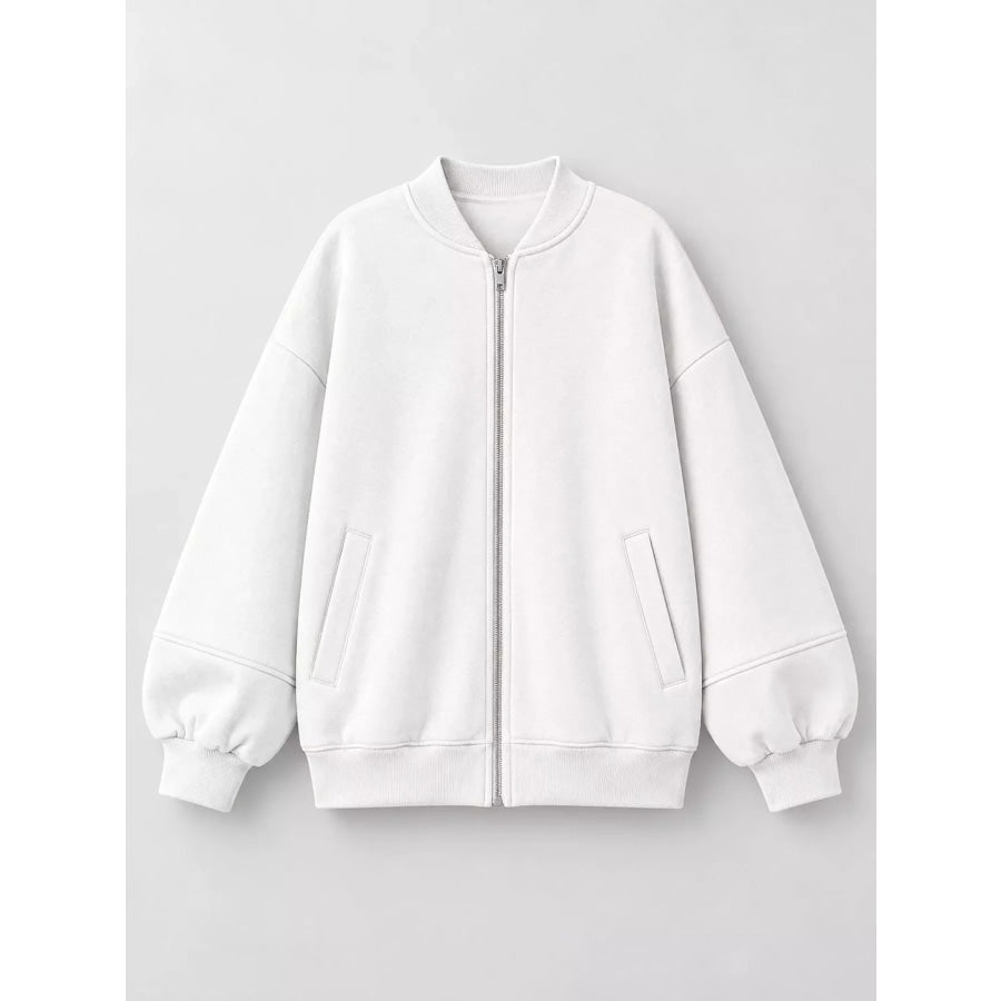 Full Size Casual Zip-Up Oversized Jacket Plus Apparel and Accessories