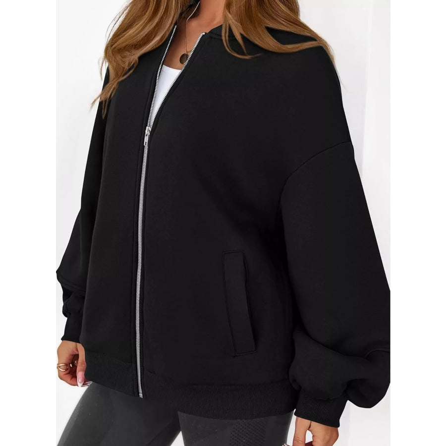 Full Size Casual Zip-Up Oversized Jacket Plus Apparel and Accessories