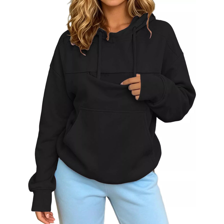 Full Size Cat Pouch Drawstring Hoodie Plus Apparel and Accessories