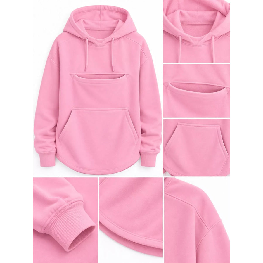 Full Size Cat Pouch Drawstring Hoodie Plus Apparel and Accessories
