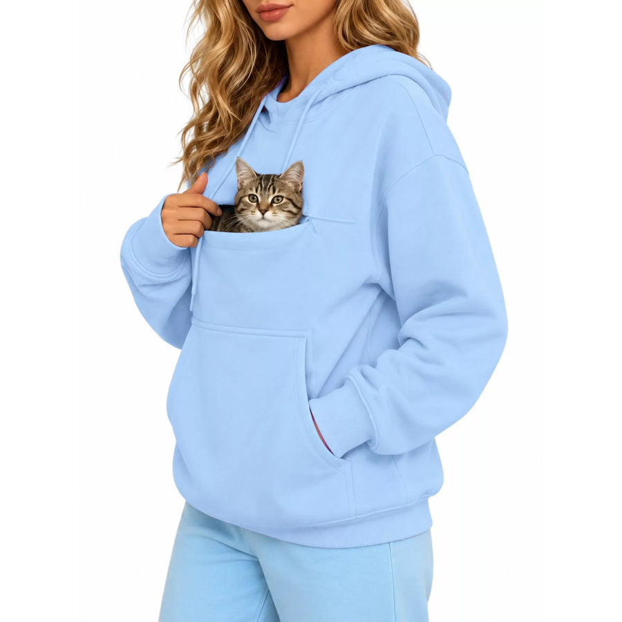 Full Size Cat Pouch Drawstring Hoodie Plus Apparel and Accessories