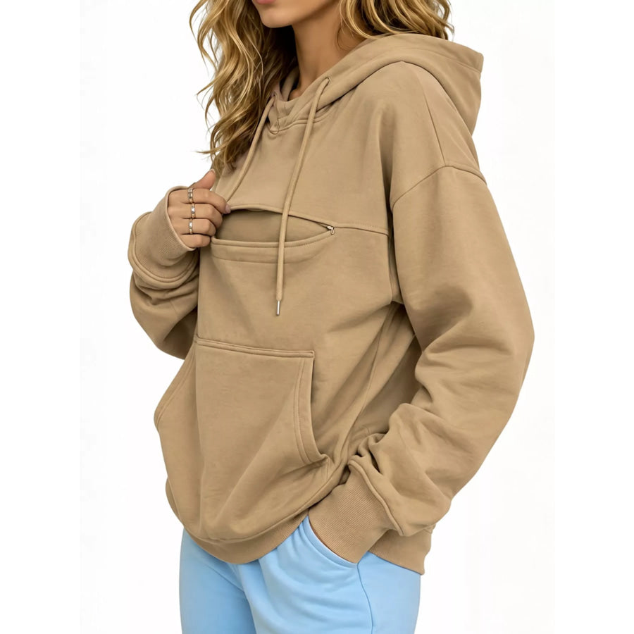 Full Size Cat Pouch Drawstring Hoodie Plus Apparel and Accessories