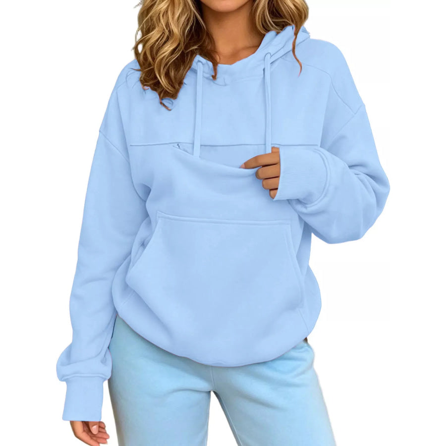 Full Size Cat Pouch Drawstring Hoodie Plus Apparel and Accessories