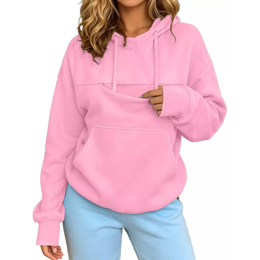 Full Size Cat Pouch Drawstring Hoodie Plus Apparel and Accessories