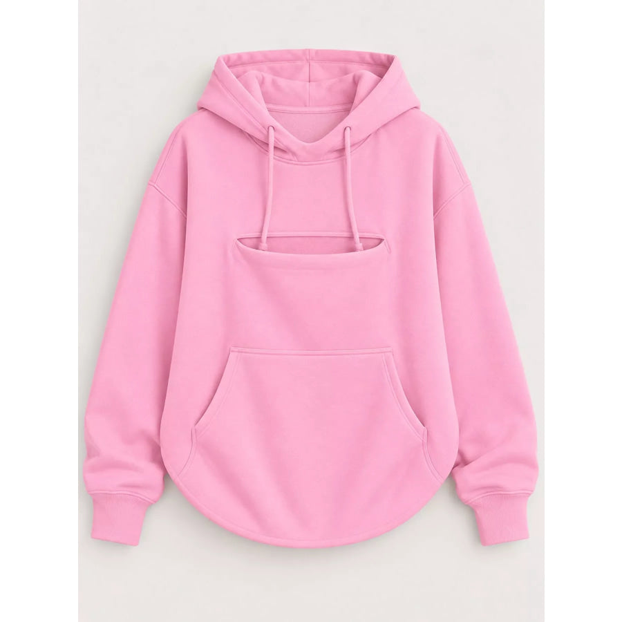 Full Size Cat Pouch Drawstring Hoodie Plus Apparel and Accessories
