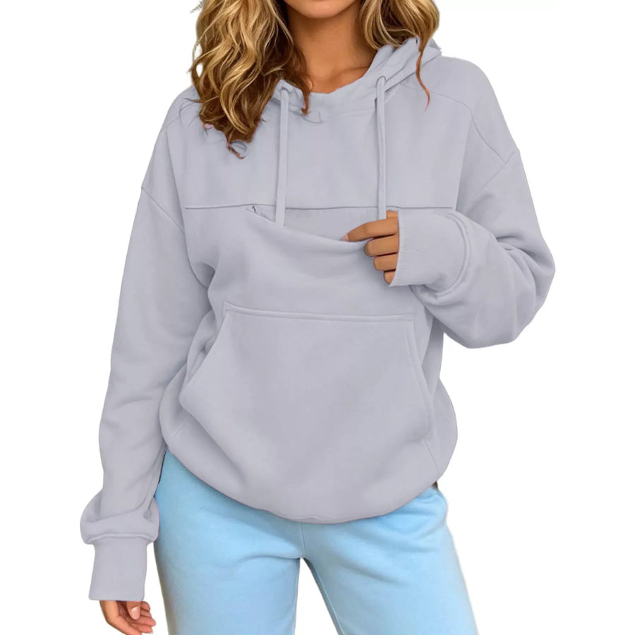 Full Size Cat Pouch Drawstring Hoodie Plus Apparel and Accessories