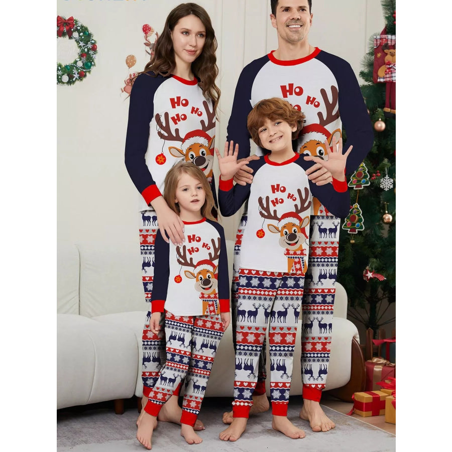 Full Size Christmas Reindeer Print Matching Family Pajama Set Plus Apparel and Accessories