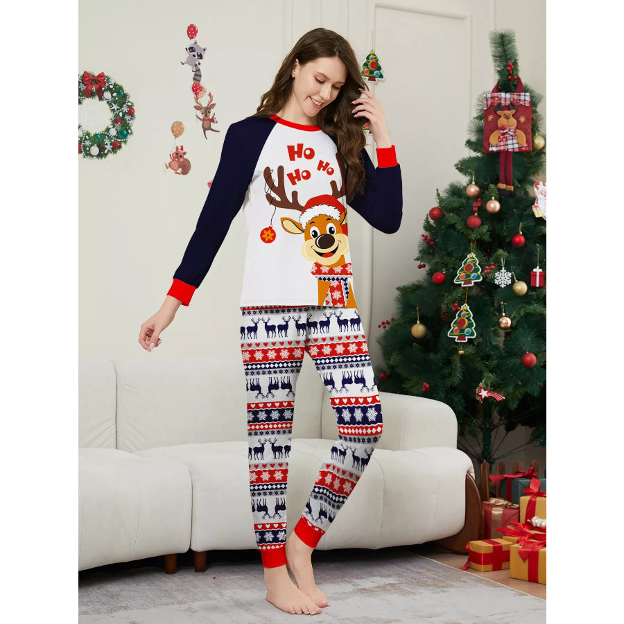 Full Size Christmas Reindeer Print Matching Family Pajama Set Plus Apparel and Accessories
