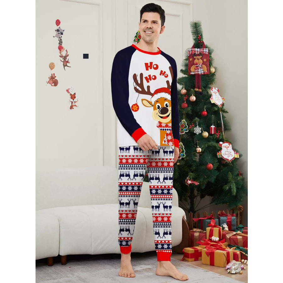 Full Size Christmas Reindeer Print Matching Family Pajama Set Plus Dad / S Apparel and Accessories