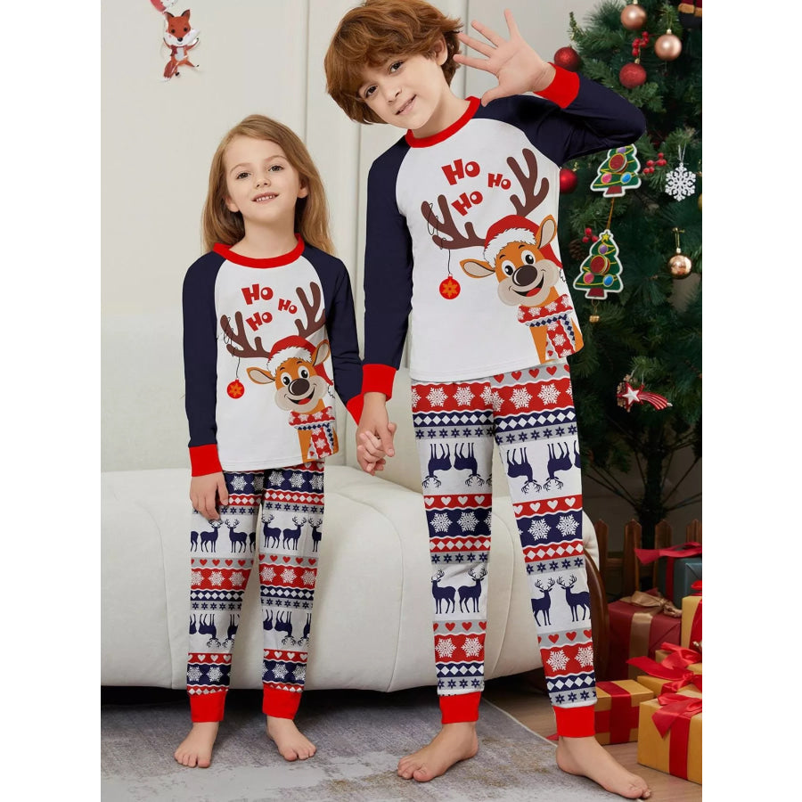 Full Size Christmas Reindeer Print Matching Family Pajama Set Plus Kid / S Apparel and Accessories