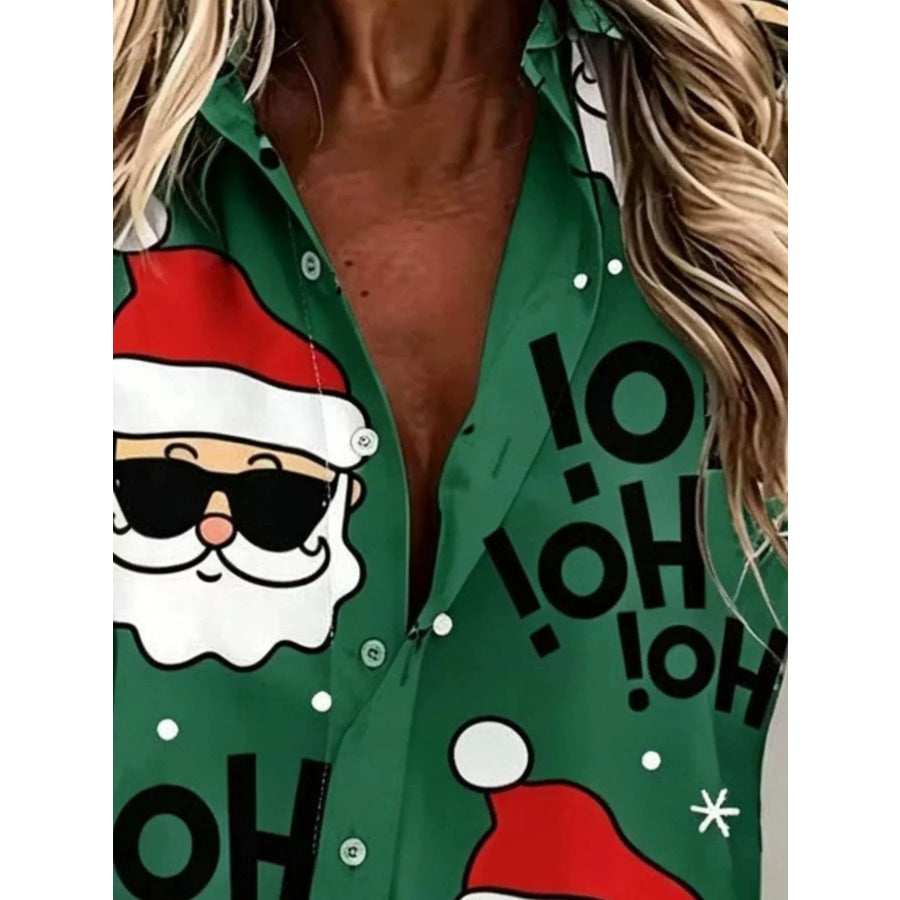 Full Size Christmas Santa Claus Print Button-Down Shirt Plus Apparel and Accessories