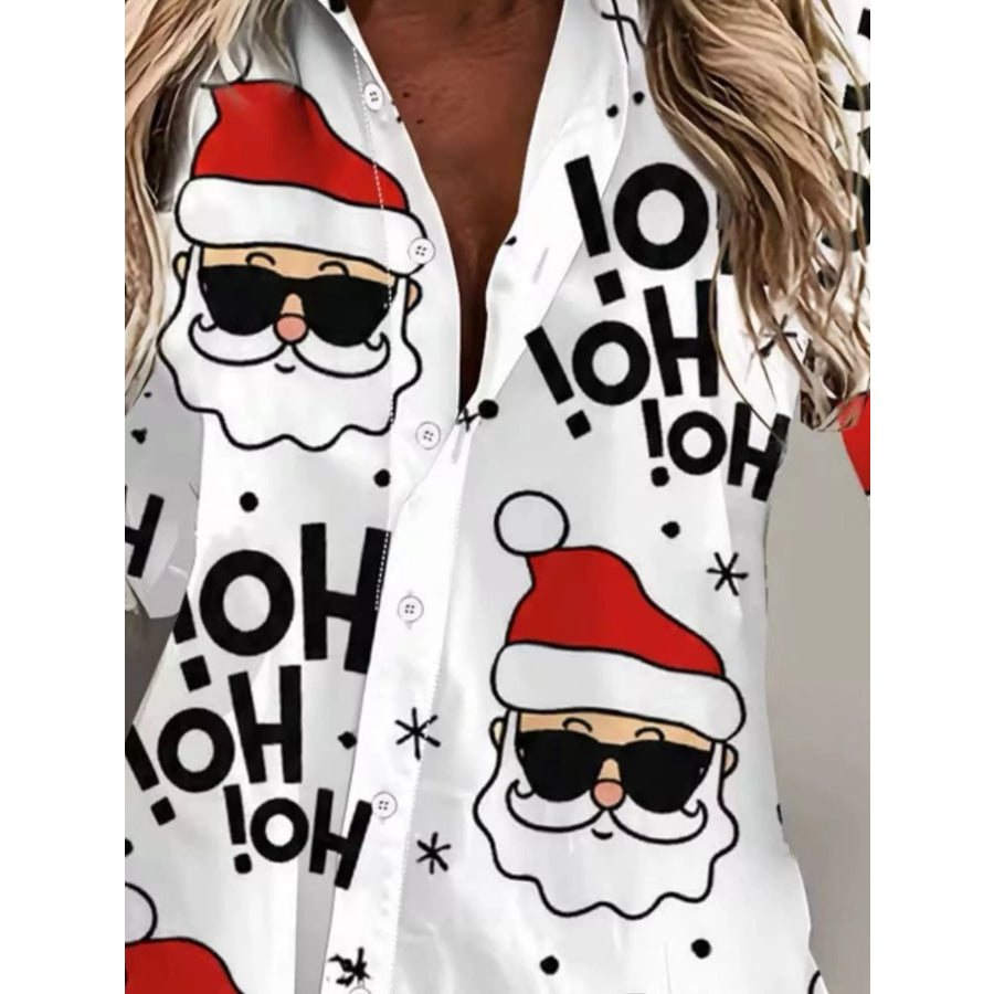 Full Size Christmas Santa Claus Print Button-Down Shirt Plus Apparel and Accessories