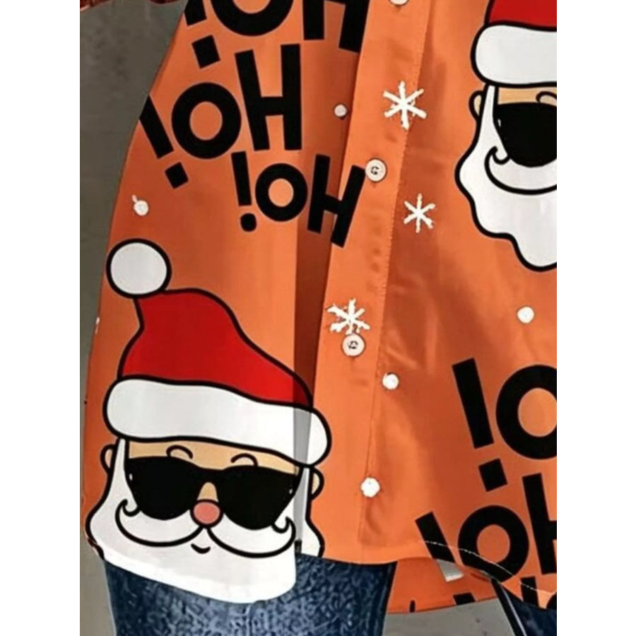 Full Size Christmas Santa Claus Print Button-Down Shirt Plus Apparel and Accessories