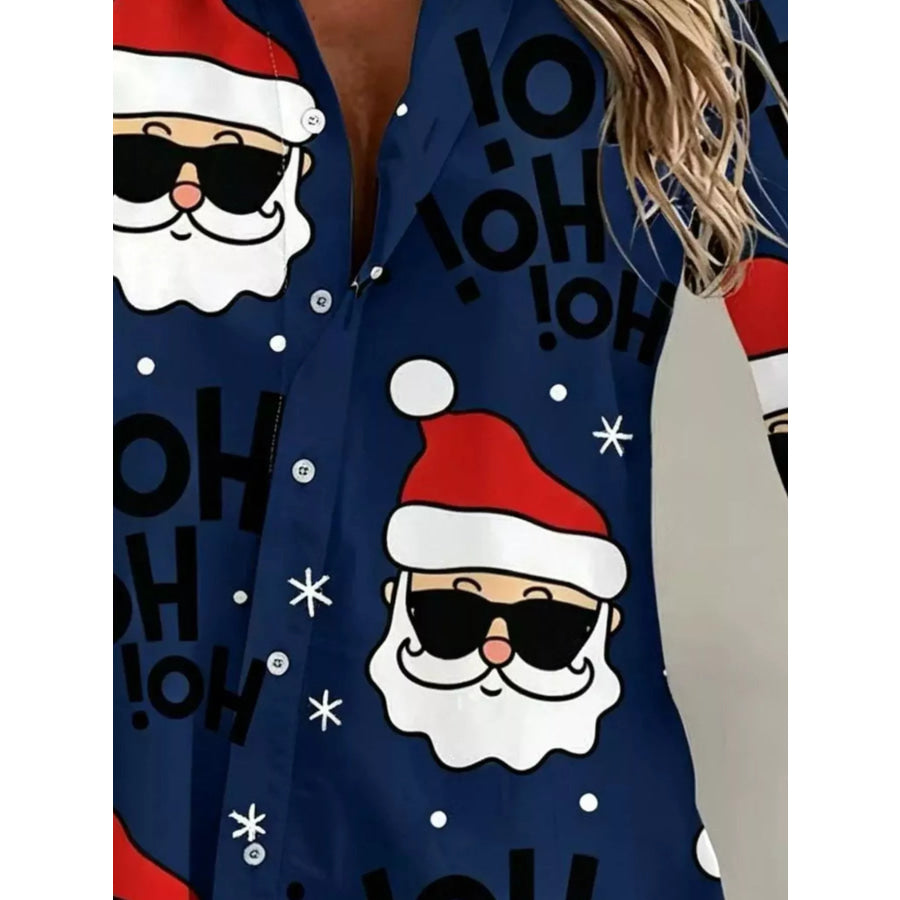 Full Size Christmas Santa Claus Print Button-Down Shirt Plus Apparel and Accessories